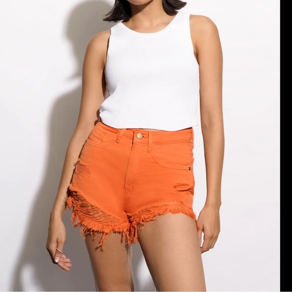 Fashion Nova distressed denim shorts orange - Picture 5 of 5